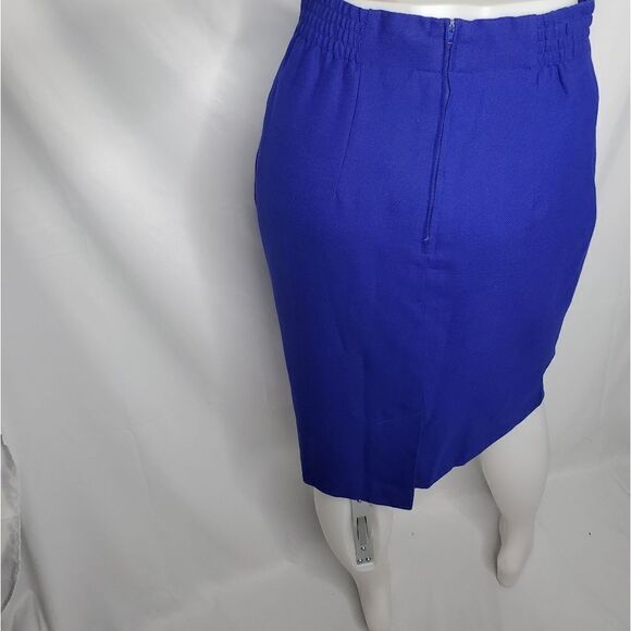 VINTAGE 90s royal blue skirt elastic waist knee length pencil M - Picture 4 of 12
